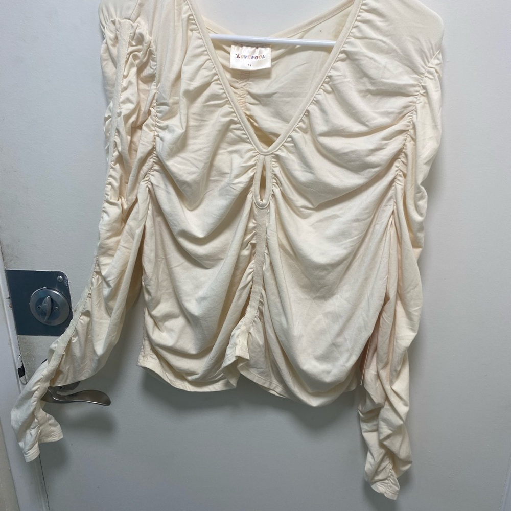 Lovefool, 3X Women’s plus size, Cream Ruched Women's Blouse